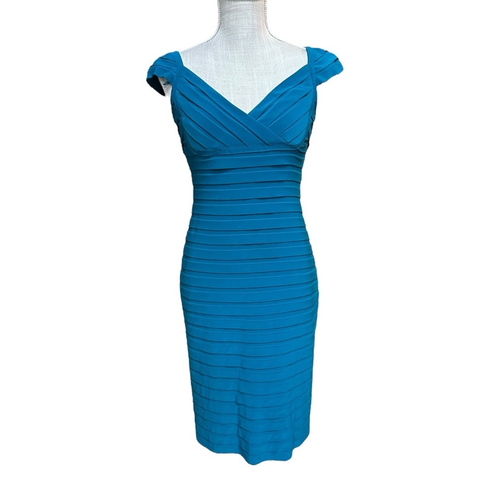 Adrianna Papell Womens Short Sleeve Blue Sheath Midi Dress Size‎ 2